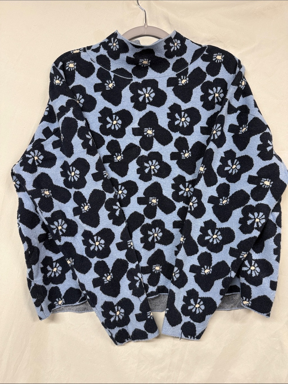 Anthropologie Maeve Black and Light Blue Floral Knit Sweater